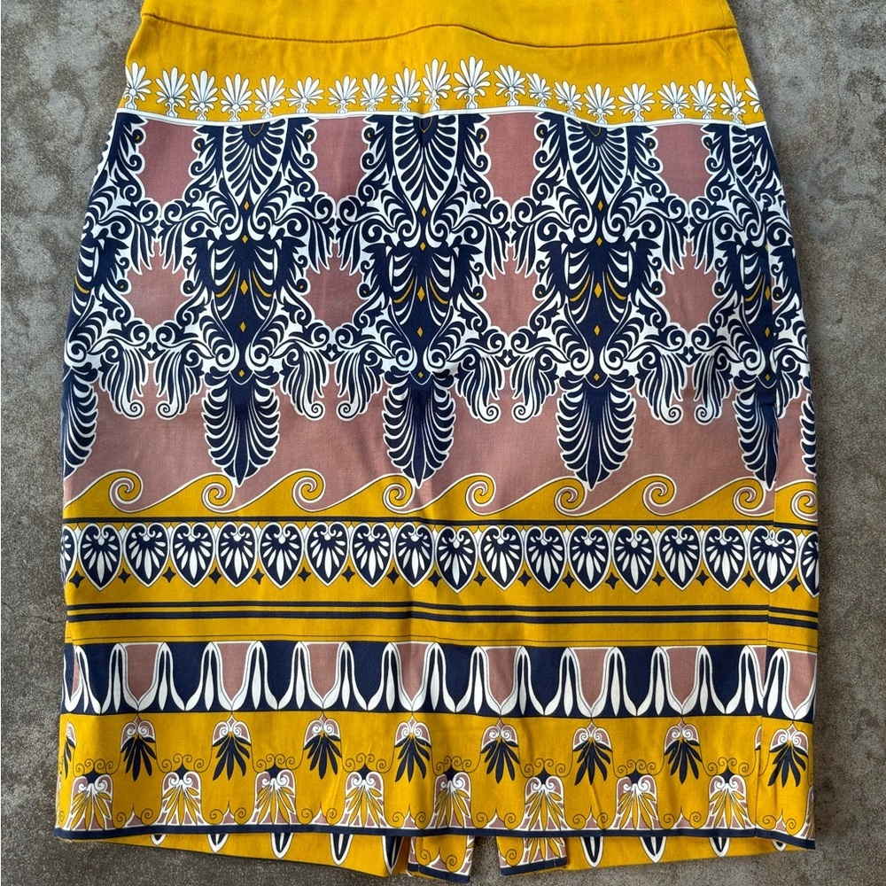 J. Crew Yellow Navy Pink Patterned Pencil Skirt
